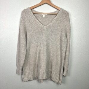 EILEEN FISHER Womens XL Oatmeal Organic Linen Cotton Blend V Neck Knit Sweater